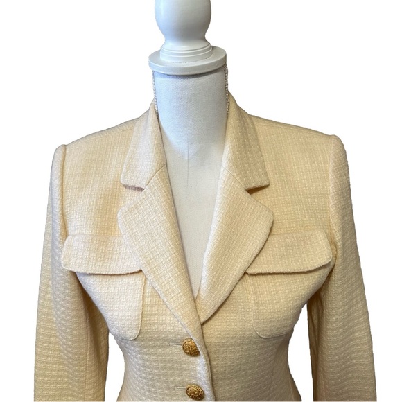 Vintage Wool Blazer Made in USA Blazer Business Suit Cream Petite Sz 2 Like New - Picture 4 of 12